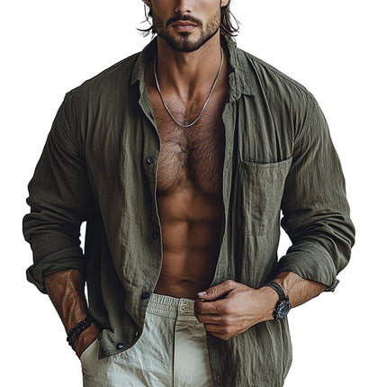 Men's Casual Lapel Collar Shirt | 100% Cotton | Solid Colors | Loose Fit | Long Sleeve | Premium Breathable Fabric | Easy Care | Versatile Stylish Male Top