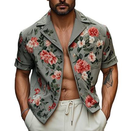 Men's Floral Print Short Sleeve Shirt | Casual Modern Fit | Lightweight Notched Lapel | Breathable Summer Top | Sizes S-XXXL