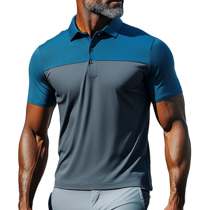 Men's Athletic Polo Shirt | Patchwork Design | Quick-drying Breathable Fabric | Moisture-wicking for Sports & Casual Wear | Short Sleeves | Classic Collar | Available in Sizes S to XXXL | Golf & Gym Apparel