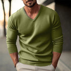 Men's V-Neck Solid Color Knitted Pullover Sweater | Long-Sleeved Casual Top | Soft Breathable Fabric | Versatile Style | Comfort Fit | Easy Care | Classic Timeless Design | Apparel for All Occasions