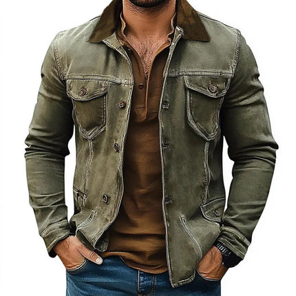 Men's Classic Distressed Denim Jacket | Vintage Style | Faded Wash | Frayed Edges | Cotton Denim | Regular Fit | Turndown Collar | Button Chest Pockets | Side Hand Pockets | Casual Wardrobe Essential