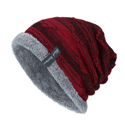 Men's Winter Fleece Lined Knitted Hat | Warm Acrylic Beanie | Casual Plush Design | Geometric Pattern