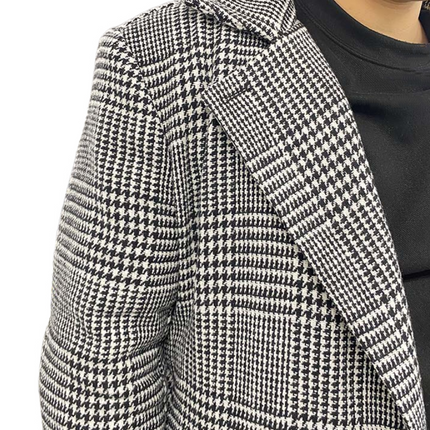 Men's Houndstooth Coat | Retro Double-Breasted Knee-Length Outerwear | Classic Casual Style | Vintage Sophistication | Tailored Fit | Lapel Collar | Functional Pockets | Versatile for Casual or Formal Use