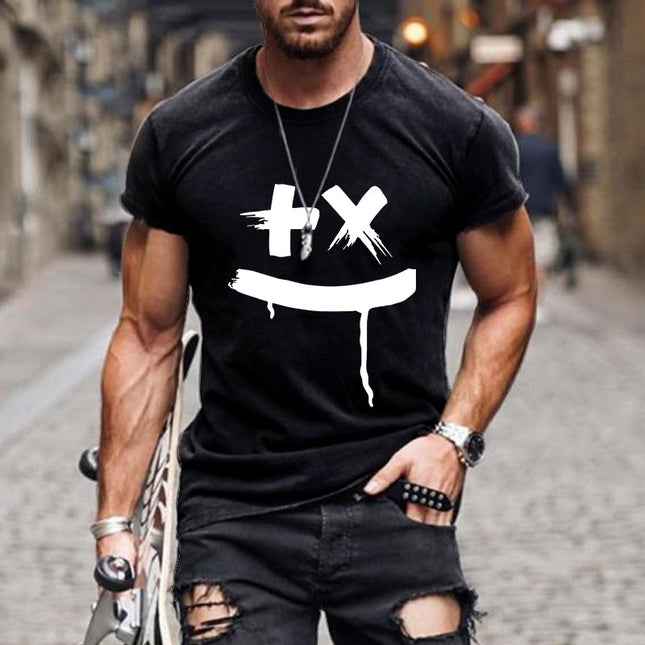 Men's Summer T-Shirt | Cotton Blend | Loose Fit | Short Sleeve | Smiley Graphic | Breathable & Soft | Comfortable & Durable | Available in Light Gray, Royal Blue, Green, Black, Pink | Sizes S-5XL