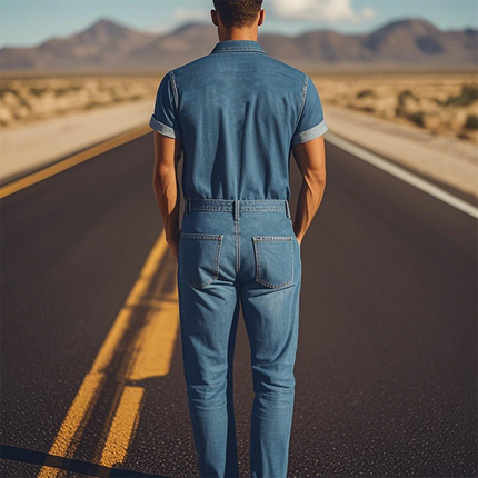 Men's Tencel Denim Jumpsuit | Summer Western Style | Casual Comfort | Embroidered Details | Breathable & Soft | Versatile Fashion | Functional with Pockets | Classic Design | Perfect for Any Occasion