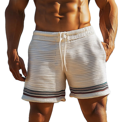 Men's Striped Woolen Beach Shorts | Soft Breathable Fabric | Comfortable Adjustable Waistband | Versatile Casual Wear | Stylish Striped Design | High-Quality Men's Apparel | Perfect for Beach and Casual Outings