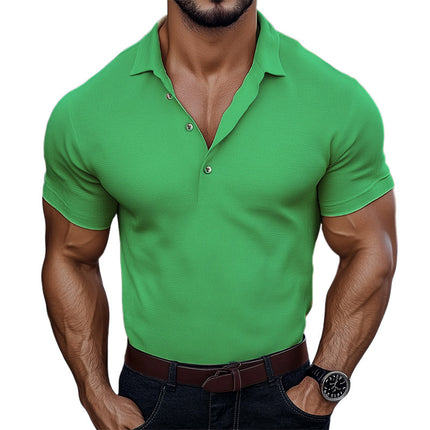 Men's Solid Color Textured Polo Neck T-Shirt | Summer Fashion | Short Sleeve Casual Tee | Soft Breathable Fabric | Sizes S-3XL | Stylish Button Placket | Classic Yet Contemporary | Versatile Wear