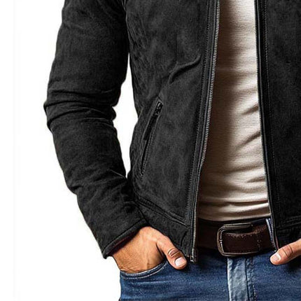 Men's Suede Jacket | Slim Fit | Multi-Pocket | Stand Collar | Zipper Closure | Classic Casual Style | Versatile Outerwear for Men | Perfect for Smart-Casual Occasions