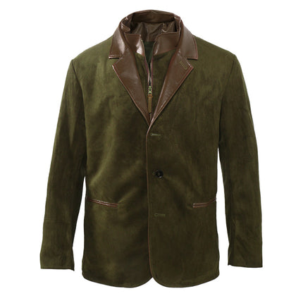Men's Suede Leather Jacket | Vintage Buckskin Outerwear | Autumn Fashion | Long Sleeve | Adjustable Cuffs | Band Collar | Casual Rugged Style | S-3XL Sizes | Durable & Soft | Outdoor Adventures | Classic Layering