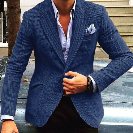 Men's Herringbone Wool Blend Blazer | Single Breasted | Vintage Style | Tailored Fit | Lapel Collar | Formal & Casual Versatility | Warm & Comfortable Outerwear | Easy Care | Various Sizes Available