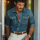 Men's Vintage Denim Shirt | Dark Blue Wash | Long Sleeve | Button-Down Collar | Cotton Denim | Classic Fit | Casual Shirt | Chest Pockets