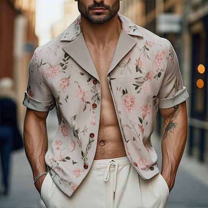 Men's Short Sleeve Shirt | Light Printed | Fashion Casual Top | Soft Floral Design | Classic Open Collar | Lightweight Breathable Fabric | Summer Beach Outfit | Sizes S-XXXL
