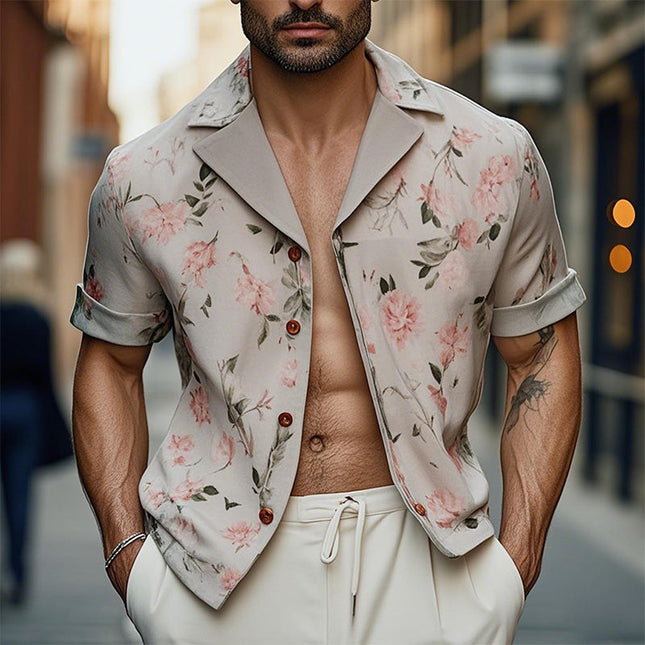 Men's Short Sleeve Shirt | Light Printed | Fashion Casual Top | Soft Floral Design | Classic Open Collar | Lightweight Breathable Fabric | Summer Beach Outfit | Sizes S-XXXL