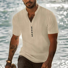 Men's Short Sleeve Solid Color T-Shirt | Casual Pullover with Button Detail | Comfortable Cotton Blend | Modern Fit | Versatile Wardrobe Essential | Stylish Neckline | Ideal for Warm Weather | MTA0625E4X