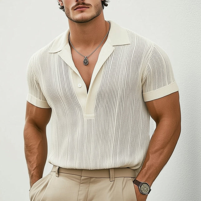 Men's Breathable Knitted Polo Neck T-Shirt | Classic Summer Style | Short Sleeve | Soft Fabric | Moisture-Wicking | Versatile Fit | Sizes S-3XL | Easy Care | Smart-Casual Comfort