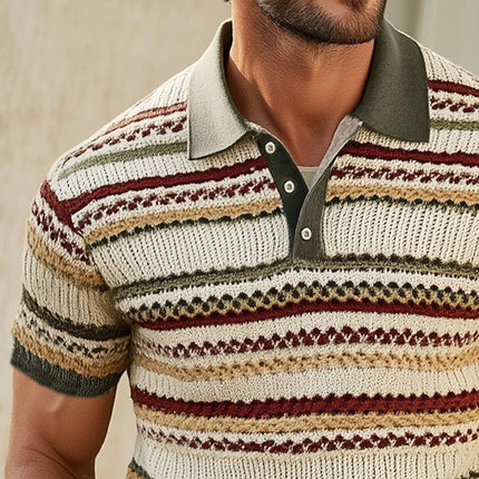 Men's Colorful Striped Polo Shirt | Breathable Knitted Fabric | Short Sleeve | Casual Style | Soft Cotton-Polyester Blend | Comfortable | Versatile Fashion | S-3XL | Premium Quality