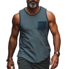 Men's Vintage Houndstooth Tank Top | Contrast Stitching | Round Neck | Loose Fit | Soft Lightweight Fabric | Patch Pocket | Retro Style | Casual Wear | Breathable & Comfortable | Versatile Layering