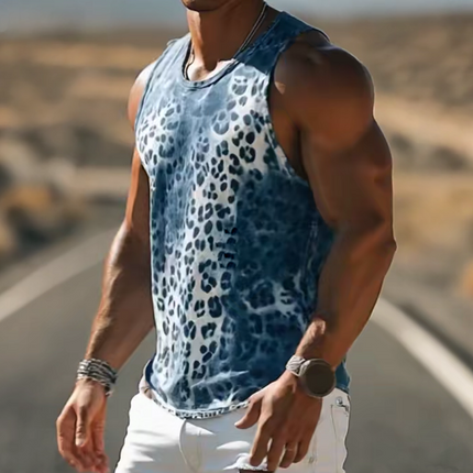 Men's Gradient Leopard Print Tank Top | Retro Western Cowboy Style | Cotton Fabric | Vintage-Inspired Sleeveless Design | Bold Fashion Statement | Comfortable & Breathable | Trendy Prints & Modern Design