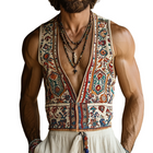 Men's Vest | Retro Ethnic Style | Geometric Print | Linen | Collarless | Sleeveless | Casual Wear | Comfortable & Breathable | Lightweight | Ideal for Spring & Summer | Versatile Layering | Fashionable Outerwear