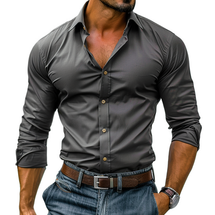 Men's Casual Shirt | Solid Color | Long Sleeve | Classic Lapel Collar | Cotton Fabric | Machine Washable | Versatile Everyday Wear | Available in Multiple Sizes