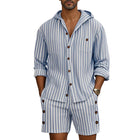 Men's Long Sleeve Striped Hoodie Set | Casual Two-Piece Outfit | Trendy Striped Print | Comfortable Activewear | Fashionable Relaxed Fit | Ideal for Various Casual Occasions | Hoodie & Shorts Combo