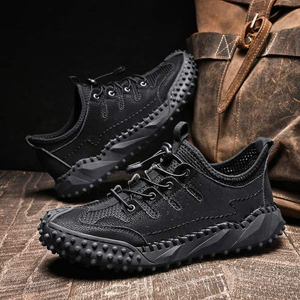 Men's All-Terrain Slip-On Hiking Sneakers | Leather & Mesh Panels | Adjustable Fit | Quick Entry | Non-Slip Sole