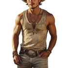 Men's Western Cowboy Tank Top | Retro Zip Design | High-Quality Cotton Blend | Rugged Vintage Style | Versatile Casual Wear | MTA0956E1X