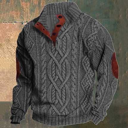 Men's Vintage Stand Collar Sweater | Twisted Textured Knit Pullover | Classic Warm Full Sleeves | Retro Charming Style | Cozy High-Quality Fabric | Stylish Distinctive Look | Versatile Semi-Formal