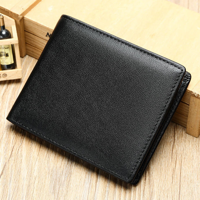Men's Bi-Fold Wallet | Vintage Top Layer Cowhide Leather | Compact Short Design | Multiple Card Slots | Classic Stitching | Rich Patina Finish | Sleek Brown, Black, Tan | Durable & Stylish Accessory