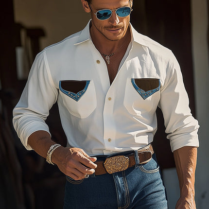 Men's Vintage Cotton Long Sleeve Shirt | Retro Style | 100% Cotton | Breathable Soft Fabric | Turn-Down Collar | Button-Up Closure | Regular Fit | Casual & Semi-Formal | Sizes S-XXXL | Timeless Fashion