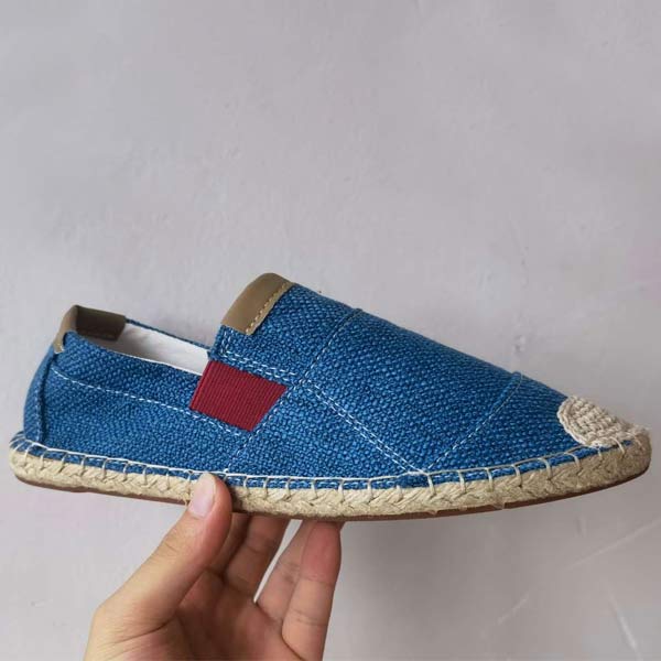 Men's Slip-On Linen Canvas Shoes | Casual Fisherman Style | Exposed Gore | Hemp Rope Sole | Comfortable Footwear