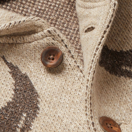 Men's Vintage Jacquard Cardigan | Lapel Collar | Single Breasted Knit | Soft Cotton Acrylic Blend | Intricate Pattern | Long Sleeves with Pockets | Easy Care | Multiple Sizes Available | Versatile Layering Piece