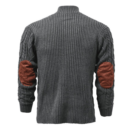 Men's Cable Knit Sweater | Vintage Style | Stand Collar | Full-Length Sleeves | Cozy Knit Fabric | Versatile Layering | Classic Colors | Charcoal Grey | Navy Blue | Beige | Warmth and Comfort