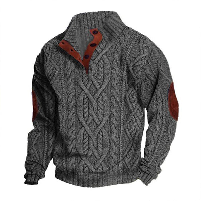 Men's Vintage Stand Collar Sweater | Twisted Textured Knit Pullover | Classic Warm Full Sleeves | Retro Charming Style | Cozy High-Quality Fabric | Stylish Distinctive Look | Versatile Semi-Formal