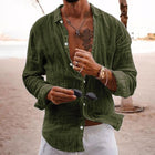 Men's Breathable Long Sleeve Shirt | Cotton Linen Blend | Solid Color | Lapel Collar | Casual Comfort | Easy Care | Versatile Style