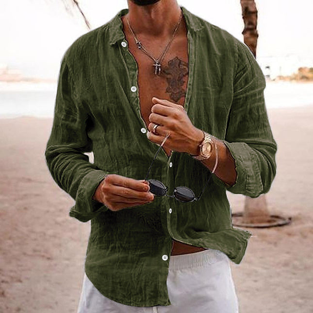 Men's Breathable Long Sleeve Shirt | Cotton Linen Blend | Solid Color | Lapel Collar | Casual Comfort | Easy Care | Versatile Style