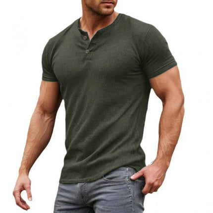 Men's Slim Fit Henley | Soft Cotton Blend | Short Sleeve T-shirt | Solid Color Design | Stylish & Comfortable Casual Wear