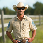 Men's Western Cowboy Shirt | Vintage Embroidered Short Sleeve | Classic Western Style | Cotton Polyester Blend | Traditional Cowboy Collar | Sizes S to 3XL | Ideal for Casual Outings & Country Events