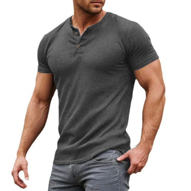 Men's Slim Fit Henley | Soft Cotton Blend | Short Sleeve T-shirt | Solid Color Design | Stylish & Comfortable Casual Wear