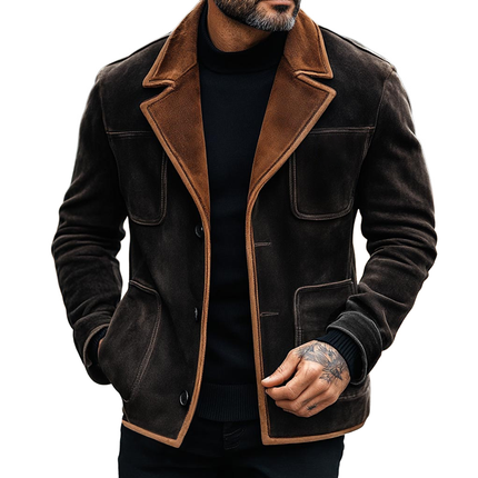 Men's Suede Colorblock Blazer | Notch Lapel | Multi-Pocket | Single Breasted | Long Sleeve | Premium Material | Tailored Fit | S to 3XL | Versatile Outerwear