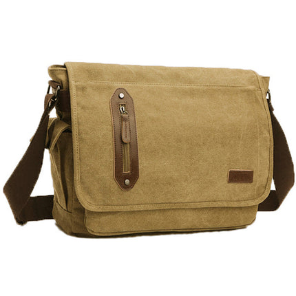 Durable Canvas Crossbody Bag | Adjustable Shoulder Strap | Interior Laptop Compartment | Multi-Pocket Design | Vintage Casual Style | Ideal for Business, Work, School | 38.5x36x36.5 cm