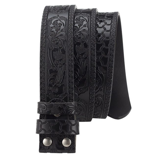 Men's Vintage Embossed Split Leather Belt | Smooth Polished Buckle | Durable Wardrobe Essential | Classic Black Brown Colors | Versatile Casual Formal Accessory | Perfect Fit Multiple Sizes | Timeless Style