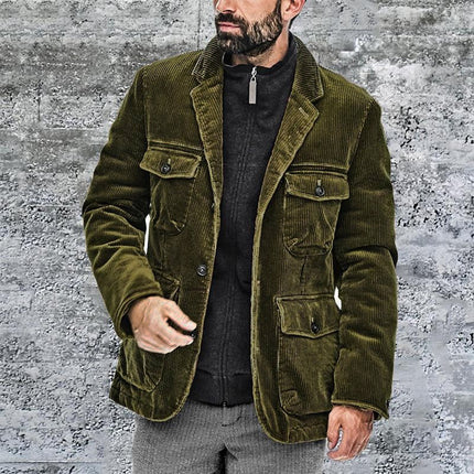 Men's Corduroy Jacket | Classic Lapel | Relaxed Fit | Solid Color | Multi-Pocket Design | Autumn Winter Spring | Machine Wash | Versatile Outerwear | Warmth & Insulation for Daily Wear