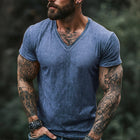 Men's Vintage Style Printed V-Neck Short Sleeve Cotton Blend T-Shirt | Retro Casual Fit | Lightweight & Breathable | Versatile Wardrobe Essential