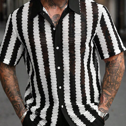 Men's Striped Knit T-Shirt | Short Sleeve Casual Crew Neck | Breathable Fabric | Stylish Modern Stripe Pattern | Versatile Spring Summer Top