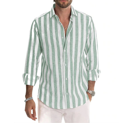 Men's Relaxed Fit Long Sleeve Striped Lapel Shirt | Classic Lapel | Everyday Leisure | Autumn Spring Wear | Machine Washable | Versatile Work & Play Shirt | Soft Durable Material | Button Down Front