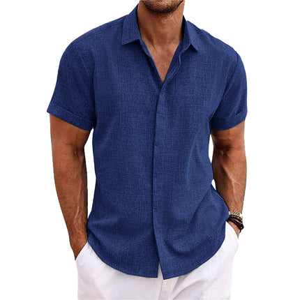 Men's Short Sleeve Shirt | Cotton Linen Blend | Solid Color | Lapel Collar | Breathable Summer Apparel | Casual Wear | Versatile Wardrobe Essential