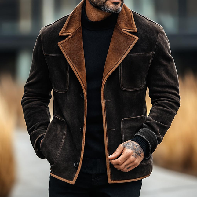 Men's Suede Colorblock Blazer | Notch Lapel | Multi-Pocket | Single Breasted | Long Sleeve | Premium Material | Tailored Fit | S to 3XL | Versatile Outerwear