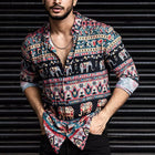 Men's Retro Colorblock Shirt | Long Sleeve Casual Dress Shirt | Vintage Print | Bold Colorblock Pattern | Cotton Blend | Regular Fit | Button-Down Collar | Classic Neckline | 01305362U