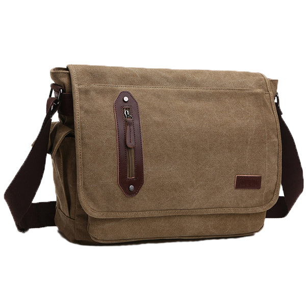 Durable Canvas Crossbody Bag | Adjustable Shoulder Strap | Interior Laptop Compartment | Multi-Pocket Design | Vintage Casual Style | Ideal for Business, Work, School | 38.5x36x36.5 cm